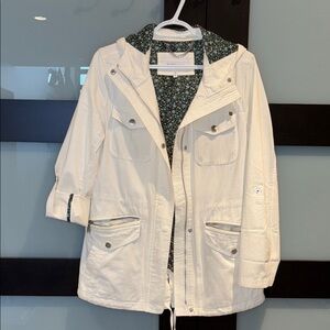 White Hooded Utility Jacket with Floral Lining